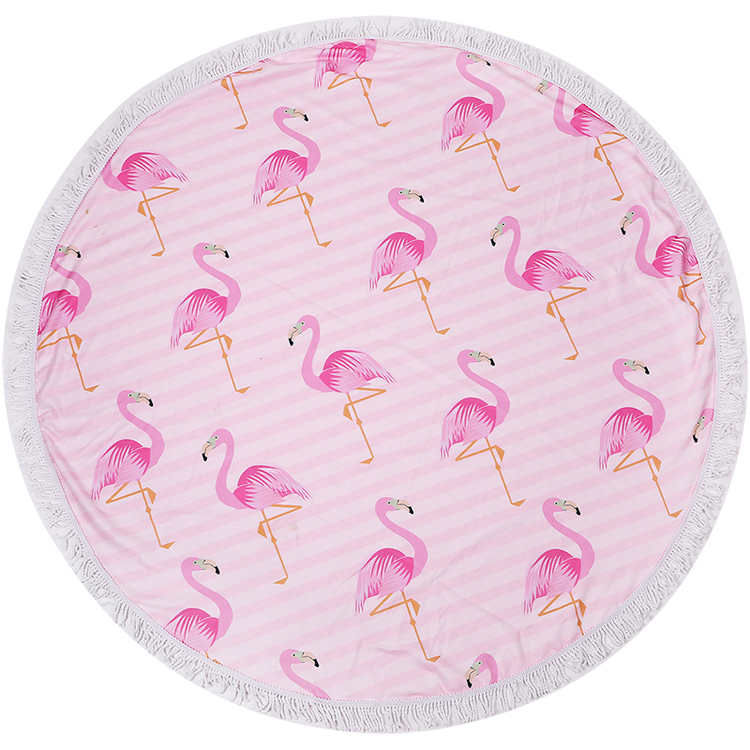 Flamingo Stripe Print 60" Round Fringed Beach Towel - CLOSEOUT