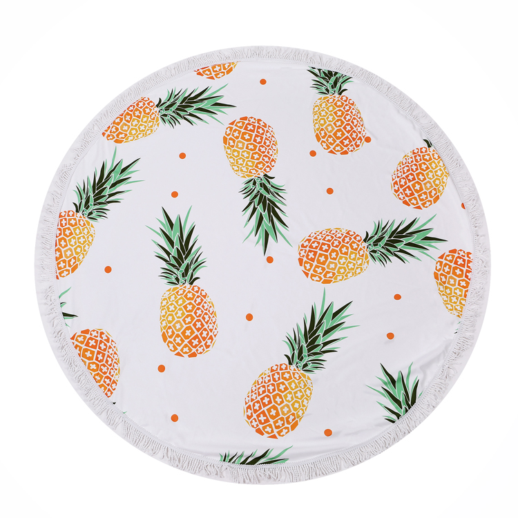 Pineapple Polka Dot Print 60" Round Fringed Beach Towel - CLOSEOUT