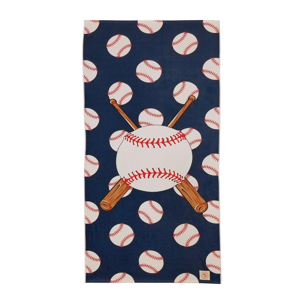 The Coral Palms® Baseball Print Hemmed Beach Towel - NAVY - CLOSEOUT