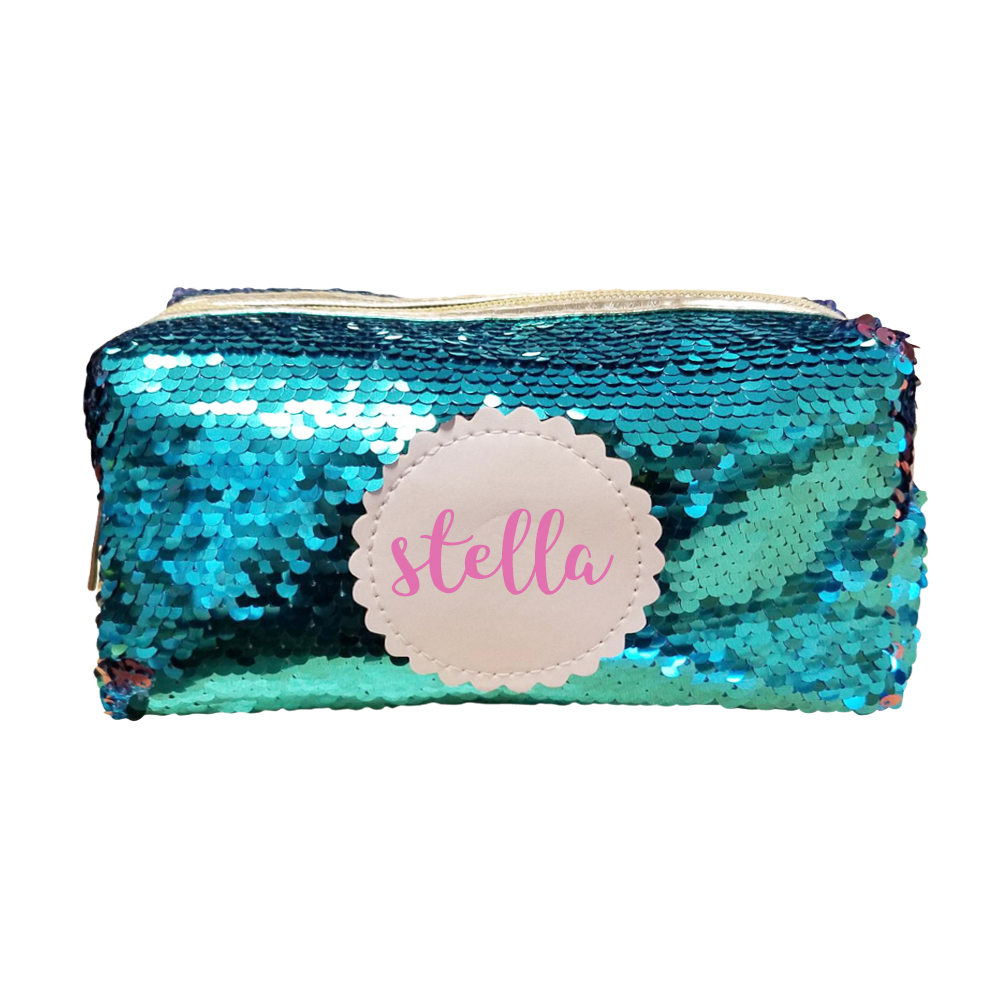 The Coral Palms® Mermaid Medallion Cosmetic Bag/Pencil Case - AQUA/BLUSH - CLOSEOUT