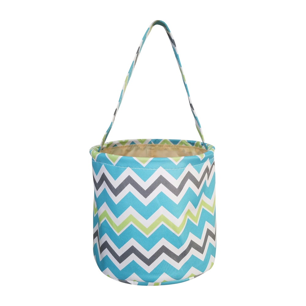 Monogrammable Easter Basket & Halloween Bucket Tote - BLUE MULTI-CHEVRON