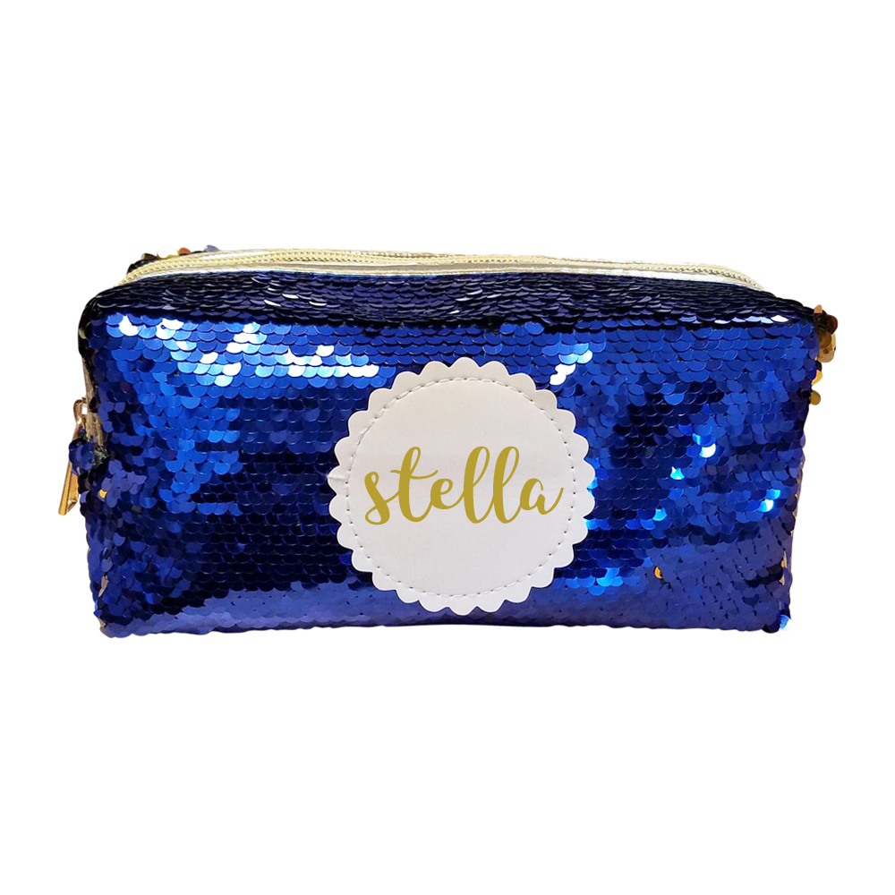 The Coral Palms® Mermaid Medallion Cosmetic Bag/Pencil Case - BLUE/GOLD - CLOSEOUT