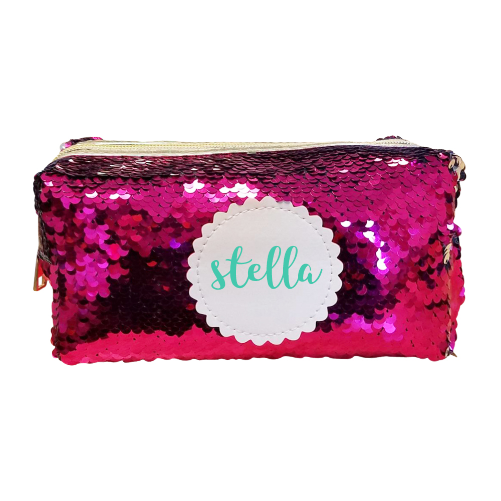 The Coral Palms® Mermaid Medallion Cosmetic Bag/Pencil Case - HOT PINK/SILVER - CLOSEOUT