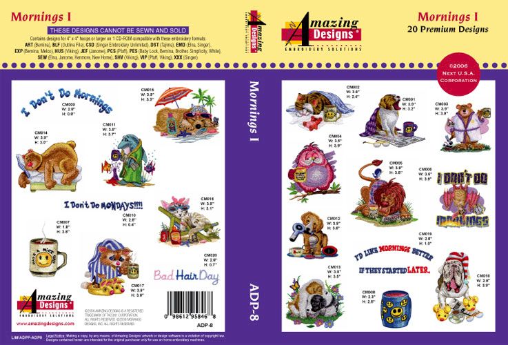 Mornings Amazing Designs ADP-8 Embroidery Designs on CD