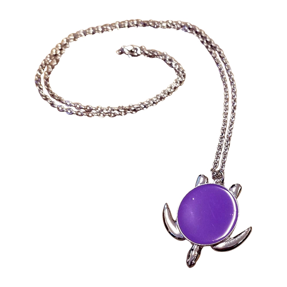 Silver-Tone Sea Turtle Medallion with Chain - PURPLE - CLOSEOUT