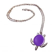 Silver-Tone Sea Turtle Medallion with Chain - PURPLE - CLOSEOUT