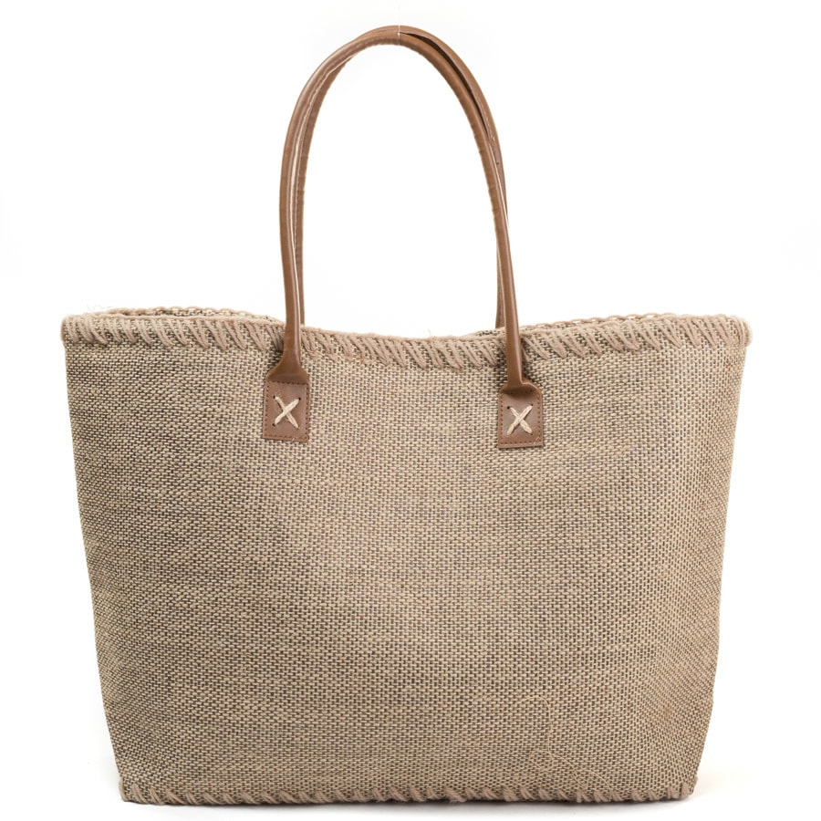 Oversized Bohemian-Style Jute Shoulder Tote - BROWN - CLOSEOUT