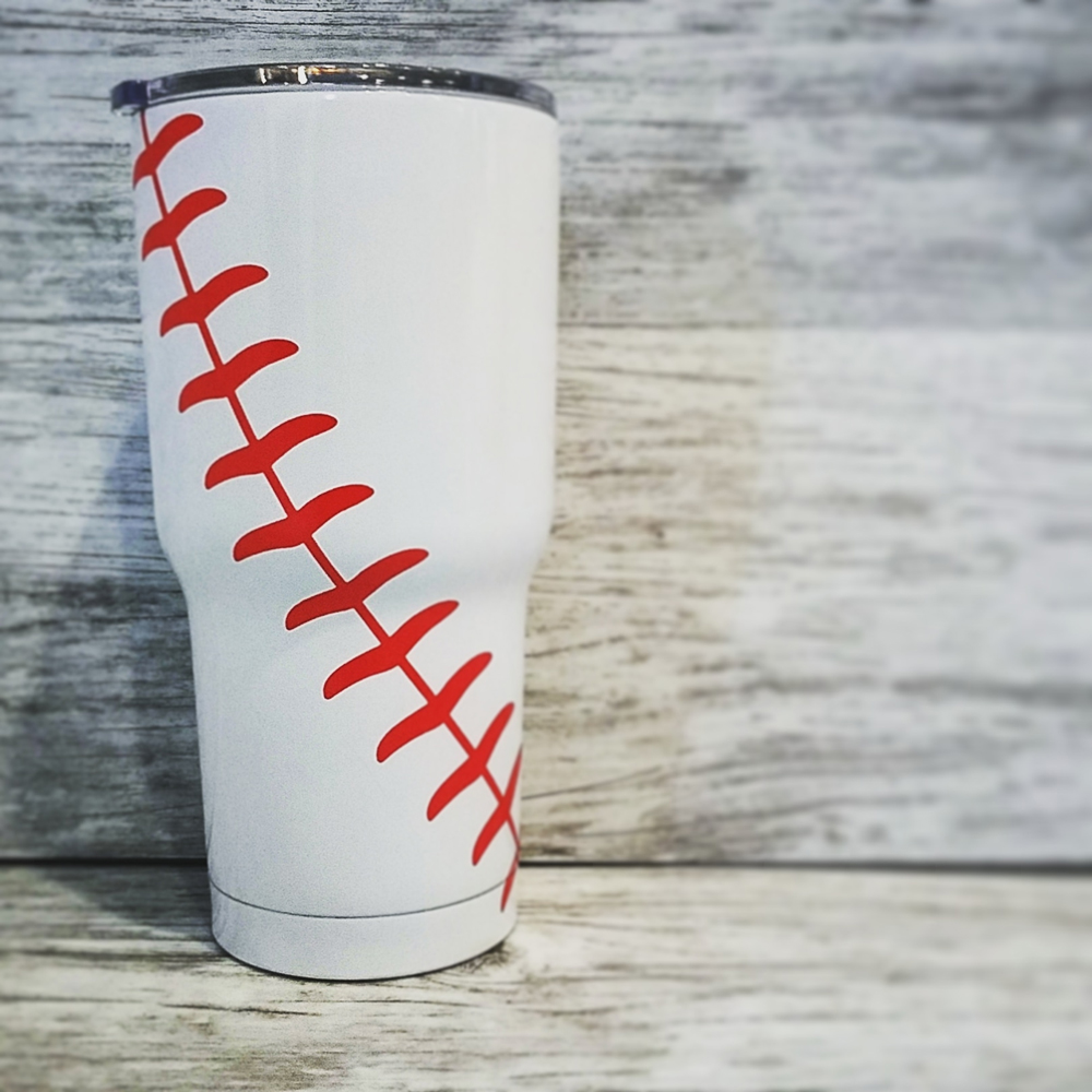 30oz Double Wall Stainless Steel Super Tumbler - SINGLE LACE BASEBALL