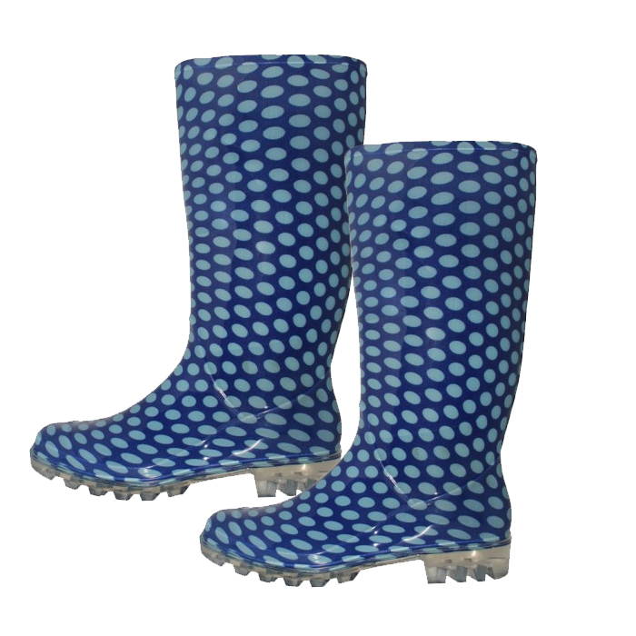 13.5" Women's Rain Boots - BLUE POLKA DOT - CLOSEOUT