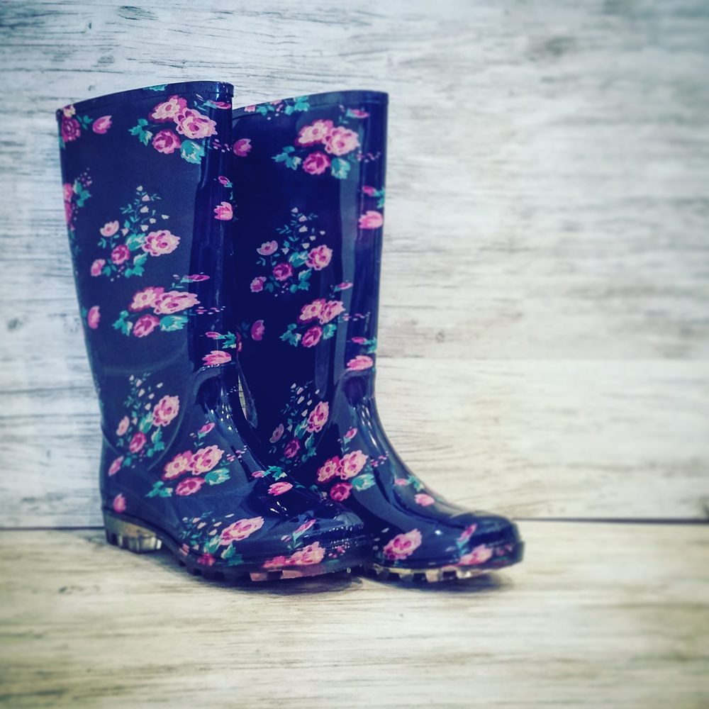 13.5" Women's Rain Boots - NAVY/FLORAL - CLOSEOUT