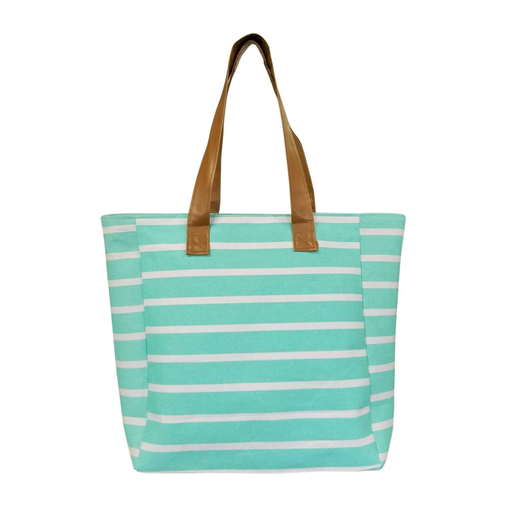Molly Striped Canvas Beach Tote Bag - MINT - CLOSEOUT