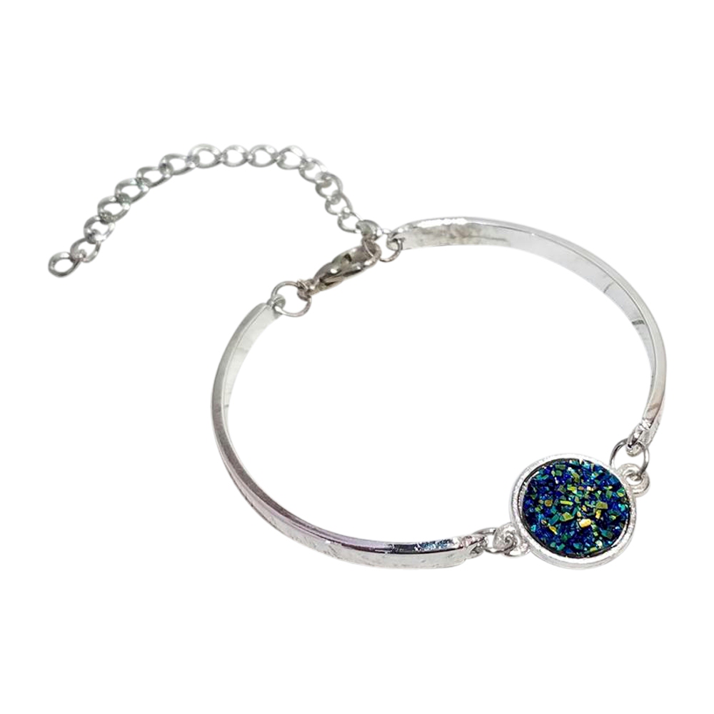 Silver-Tone Adjustable Bracelet with Iridescent Medallion - TURQUOISE - CLOSEOUT