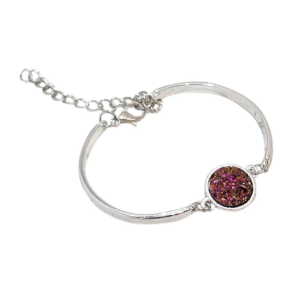 Silver-Tone Adjustable Bracelet with Iridescent Medallion - CHOCOLATE - CLOSEOUT