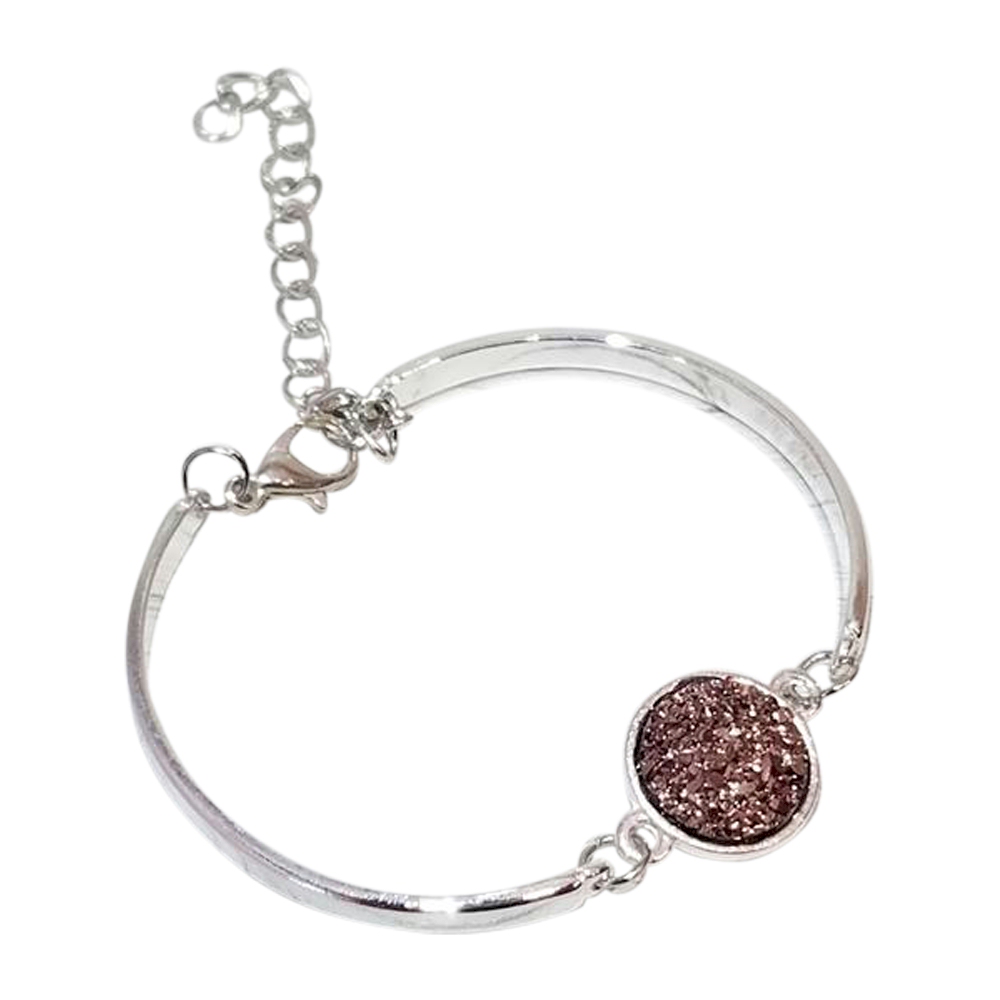 Silver-Tone Adjustable Bracelet with Iridescent Medallion - ANTIQUE PINK - CLOSEOUT