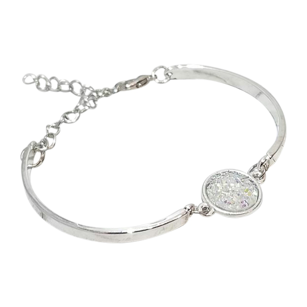 Silver-Tone Adjustable Bracelet with Iridescent Medallion - WHITE ICE - CLOSEOUT
