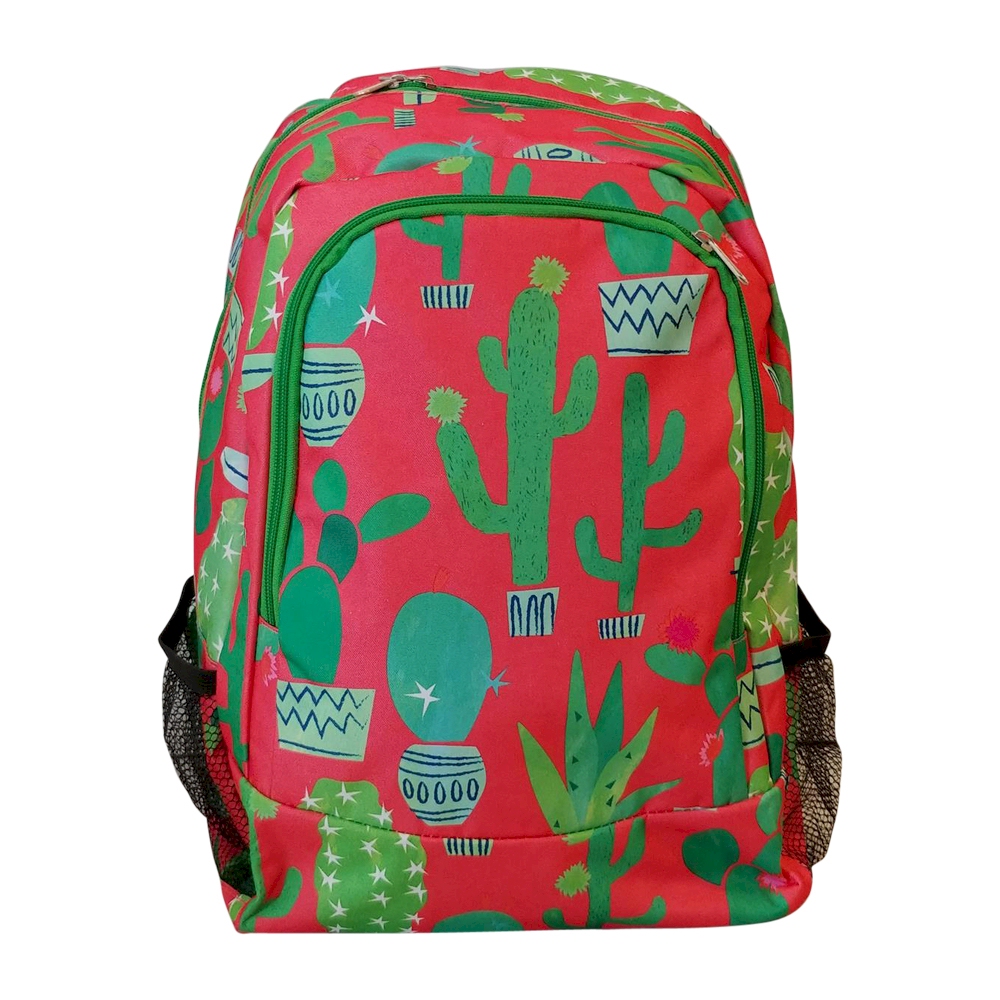 Coral Cactus Print Backpack Embroidery Blanks - GREEN TRIM - CLOSEOUT
