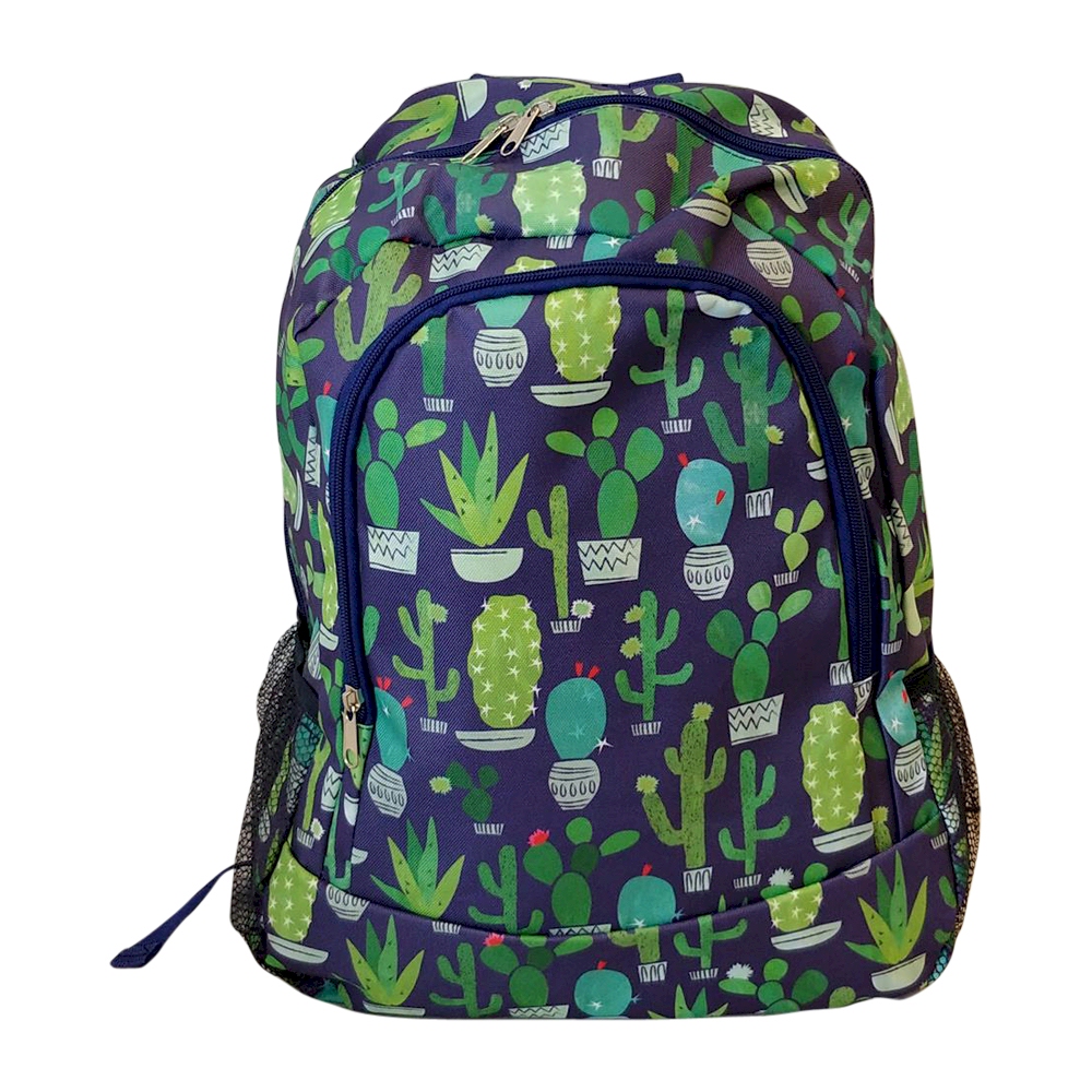 Navy Cactus Print Backpack Embroidery Blanks - NAVY TRIM - CLOSEOUT