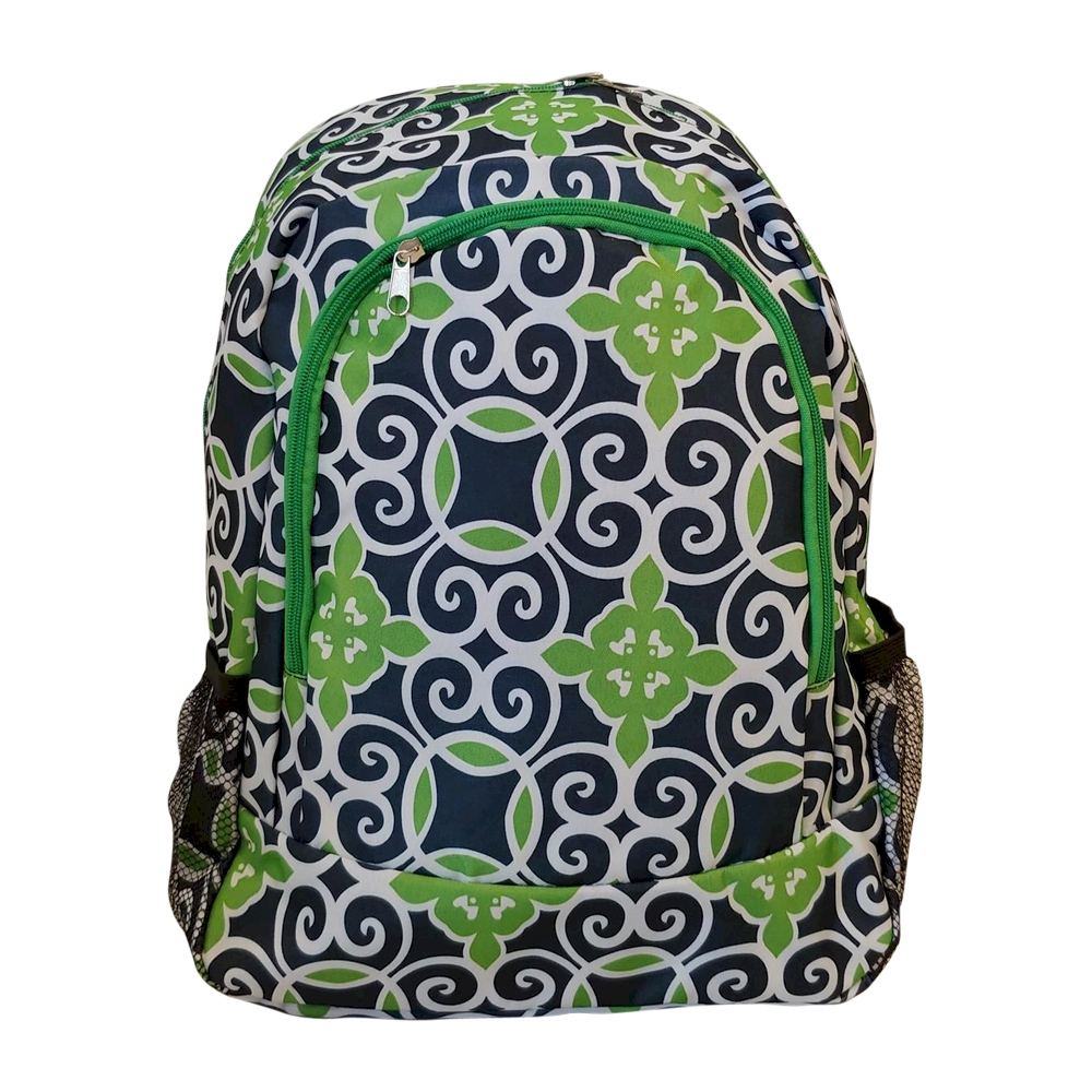 Swirl Print Backpack Embroidery Blanks - GREEN TRIM - CLOSEOUT
