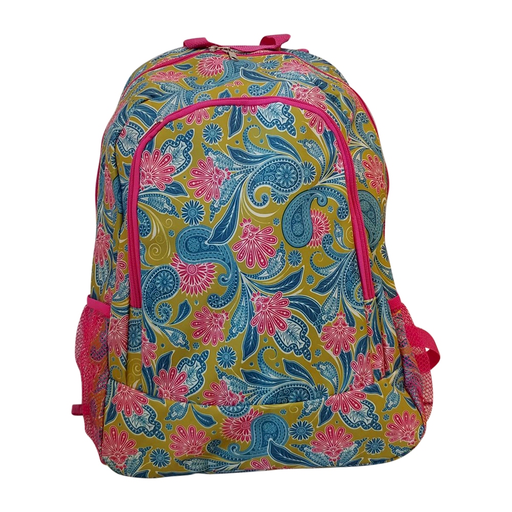 Green Paisley Print Backpack Embroidery Blanks - HOT PINK TRIM - CLOSEOUT