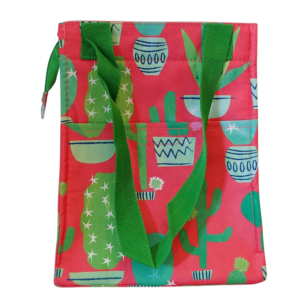 Coral Cactus Print Lunch Tote/Beverage Cooler Bag Embroidery Blanks - GREEN TRIM - CLOSEOUT