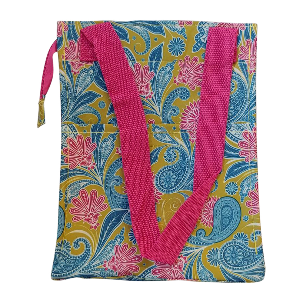 Green Paisley Print Lunch Tote/Beverage Cooler Bag Embroidery Blanks - HOT PINK TRIM - CLOSEOUT