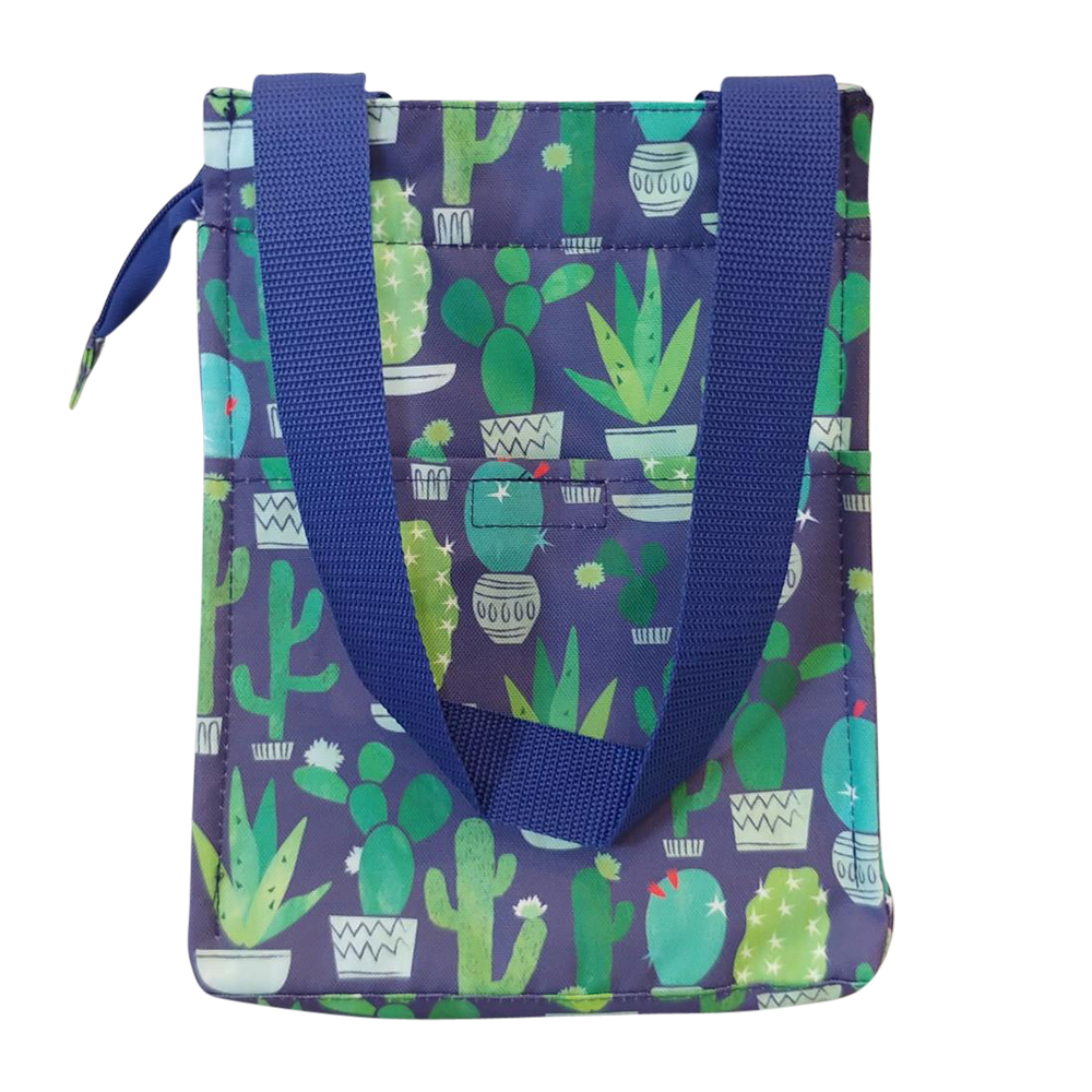 Navy Cactus Print Lunch Tote/Beverage Cooler Bag Embroidery Blanks - NAVY TRIM - CLOSEOUT
