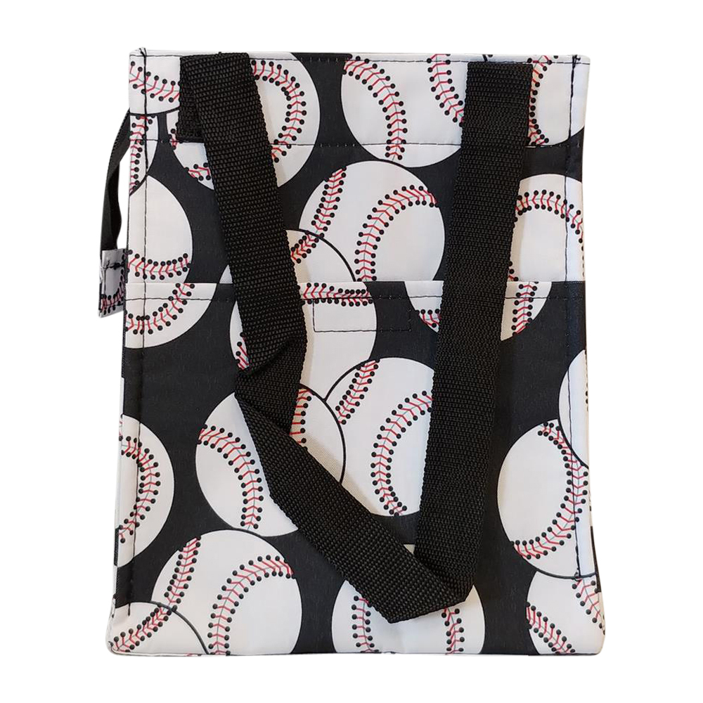 Baseball Print Lunch Tote/Beverage Cooler Bag Embroidery Blanks - BLACK TRIM - CLOSEOUT