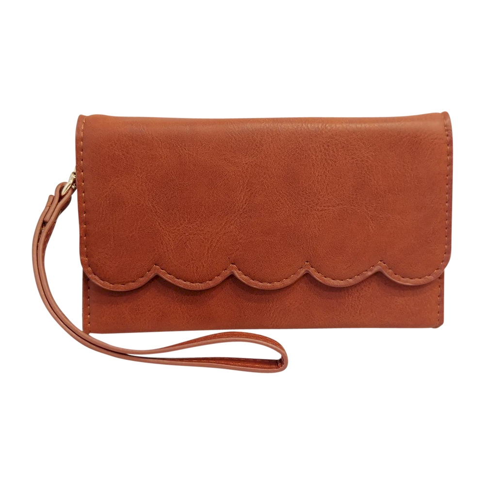 The Coral Palms® Scarlett Scalloped Wristlet Wallet - SADDLE BROWN - CLOSEOUT