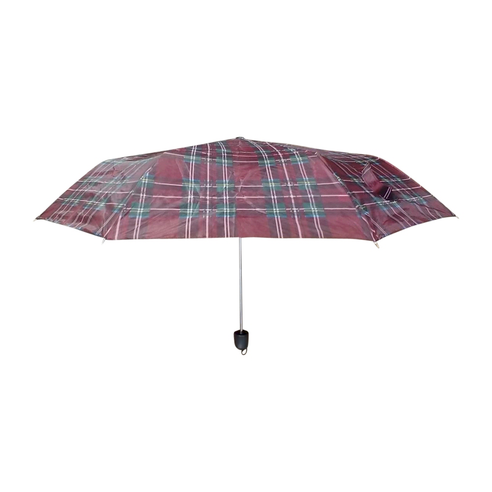 Plaid Compact Foldable Umbrella with 34" Diameter - BURGUNDY