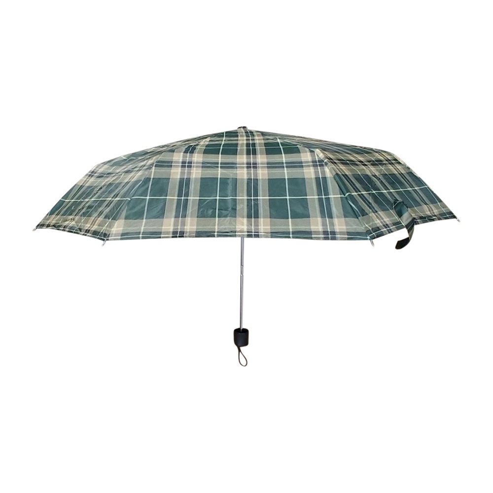 Plaid Compact Foldable Umbrella with 34" Diameter - GREEN