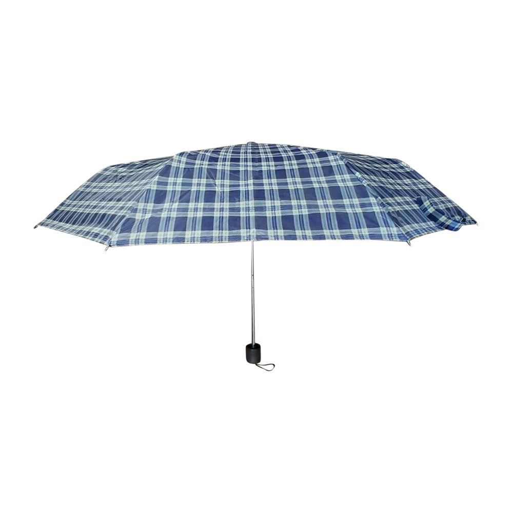 Plaid Compact Foldable Umbrella with 34" Diameter - LIGHT NAVY - CLOSEOUT