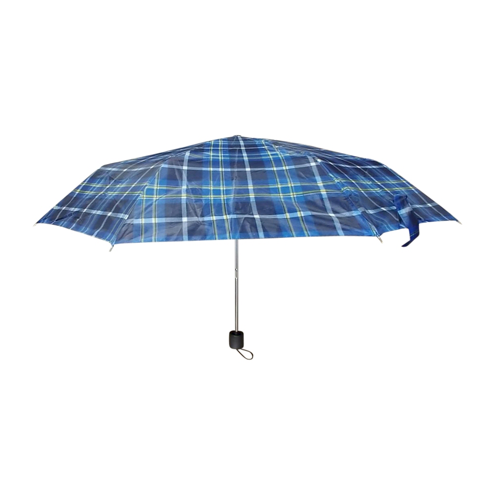 Plaid Compact Foldable Umbrella with 34" Diameter - NAVY - CLOSEOUT