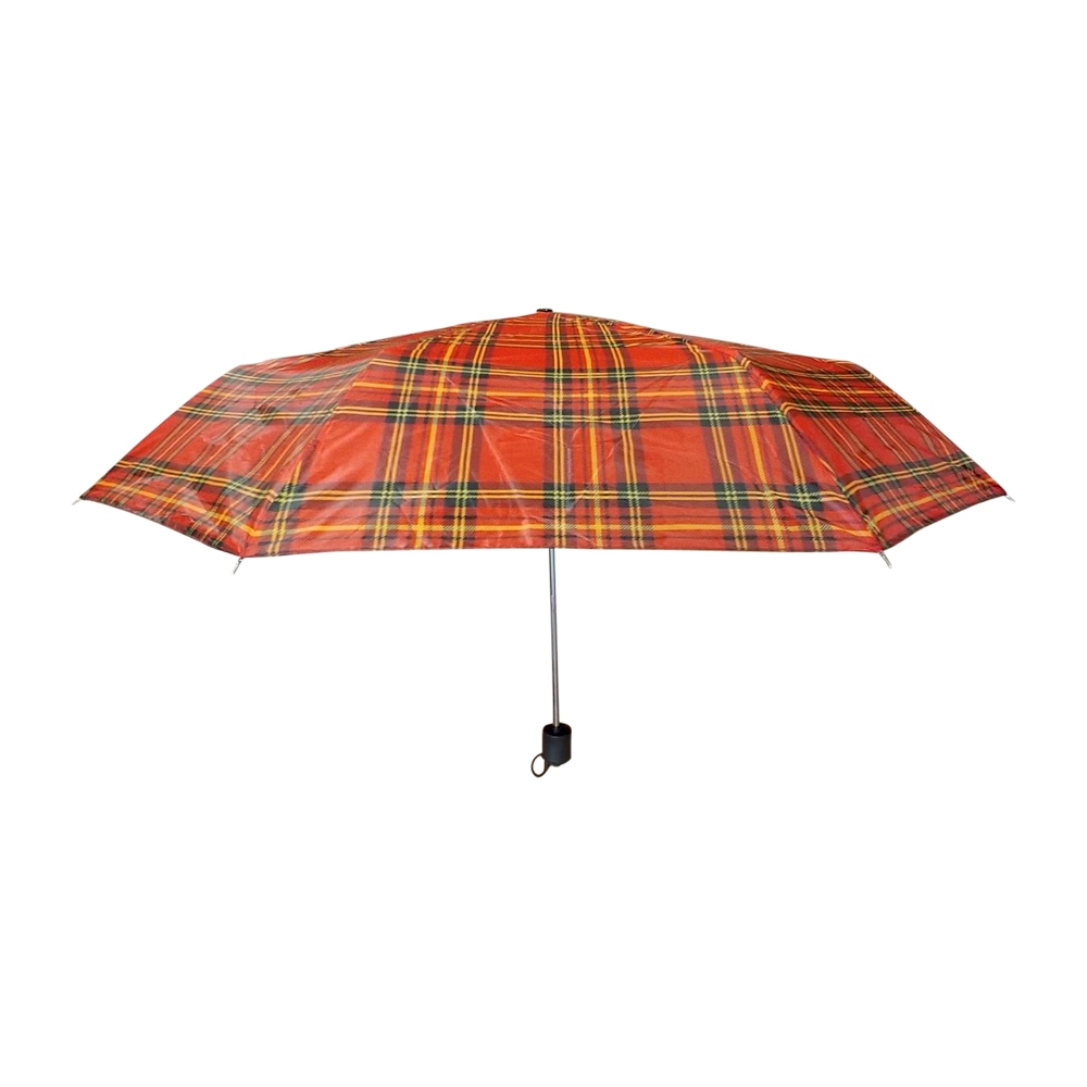 Plaid Compact Foldable Umbrella with 34" Diameter - RED