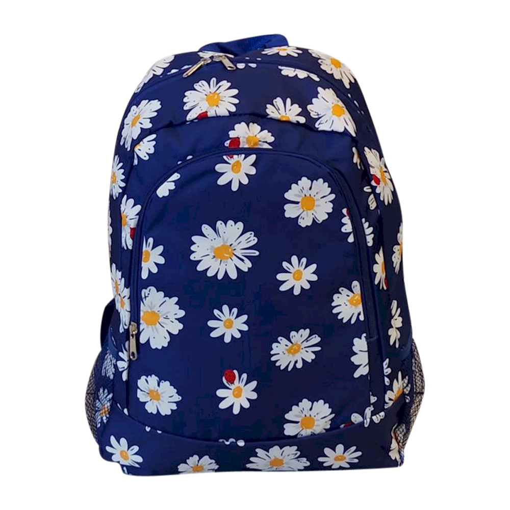 Daisy Flower Print Backpack Embroidery Blanks - BLUE TRIM - CLOSEOUT