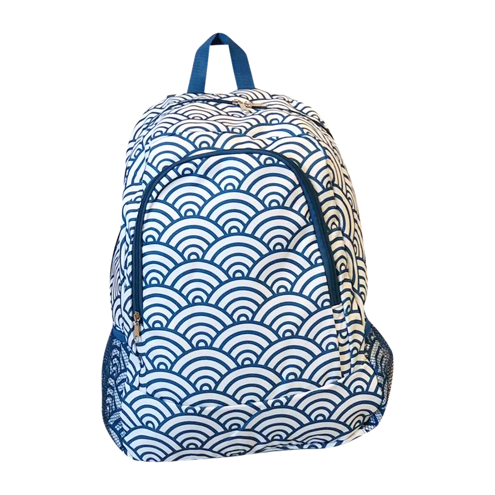 Japanese Waves Print Backpack Embroidery Blanks - TEAL TRIM - CLOSEOUT