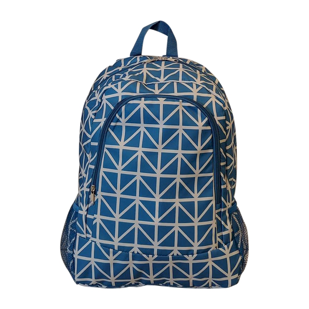 Blue Triangles Print Backpack Embroidery Blanks - BLUE TRIM - CLOSEOUT
