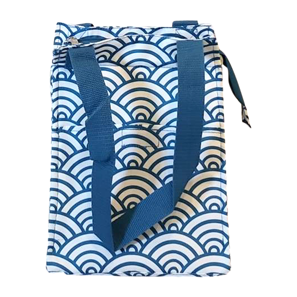 Japanese Waves Print Lunch Tote/Beverage Cooler Bag Embroidery Blanks - TEAL TRIM - CLOSEOUT