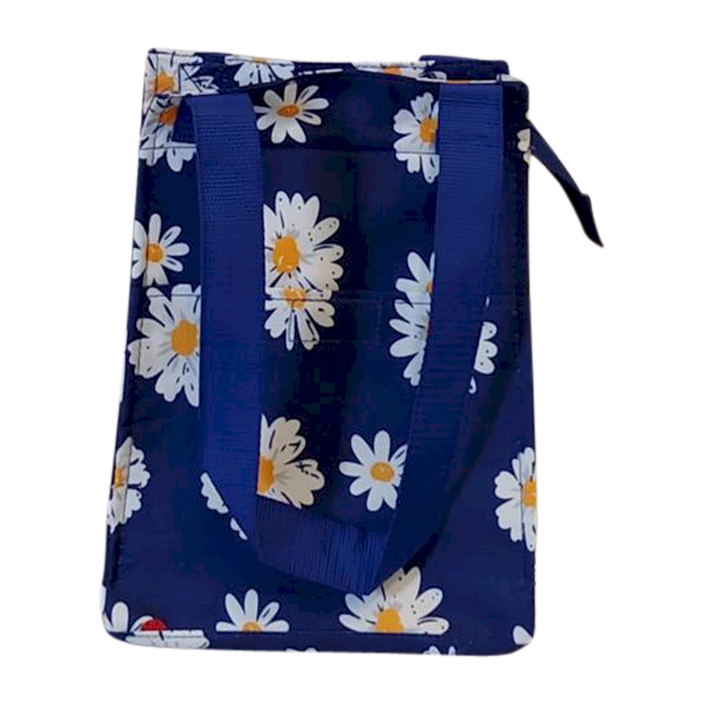 Daisy Flower Print Lunch Tote/Beverage Cooler Bag Embroidery Blanks - BLUE TRIM