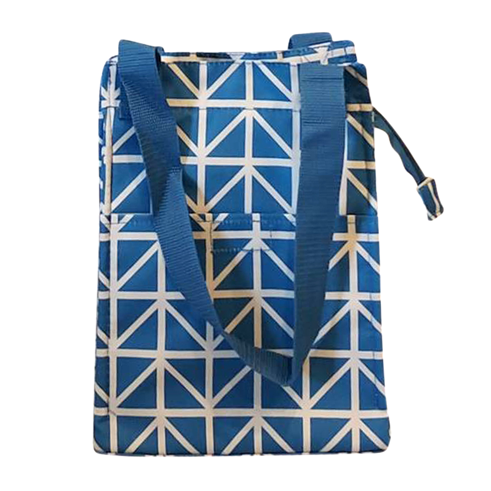 Blue Triangles Print Lunch Tote/Beverage Cooler Bag Embroidery Blanks - BLUE TRIM - CLOSEOUT