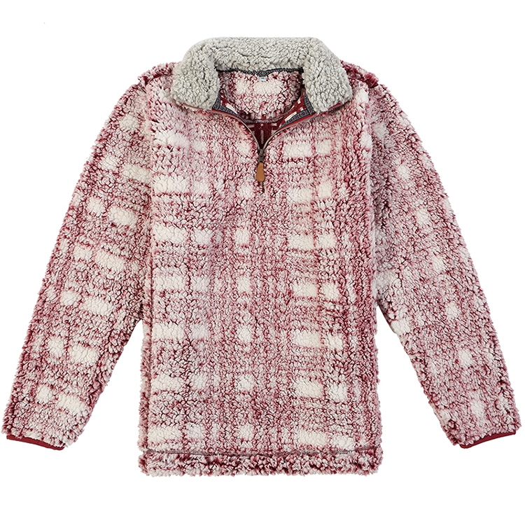 The Coral Palms® Frosted Plaid Sherpa Quarter-Zip Pocket Pullover - WINE - CLOSEOUT