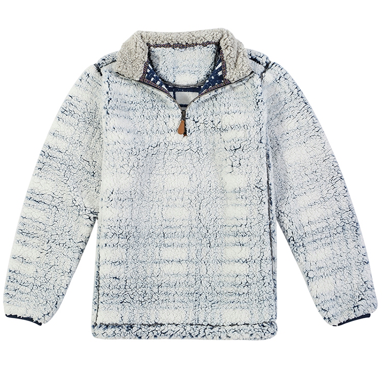 The Coral Palms® Frosted Plaid Sherpa Quarter-Zip Pocket Pullover - BLUE - CLOSEOUT