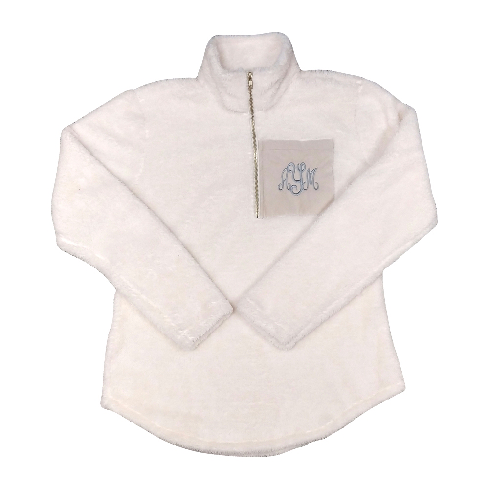 The Coral Palms® Kids Suede Patch Micro Sherpa Quarter-Zip Sherpa Pullover - IVORY - CLOSEOUT