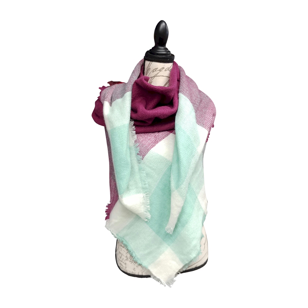 Designer-Style Oversized Plaid Scarf - MINT DREAMS - CLOSEOUT