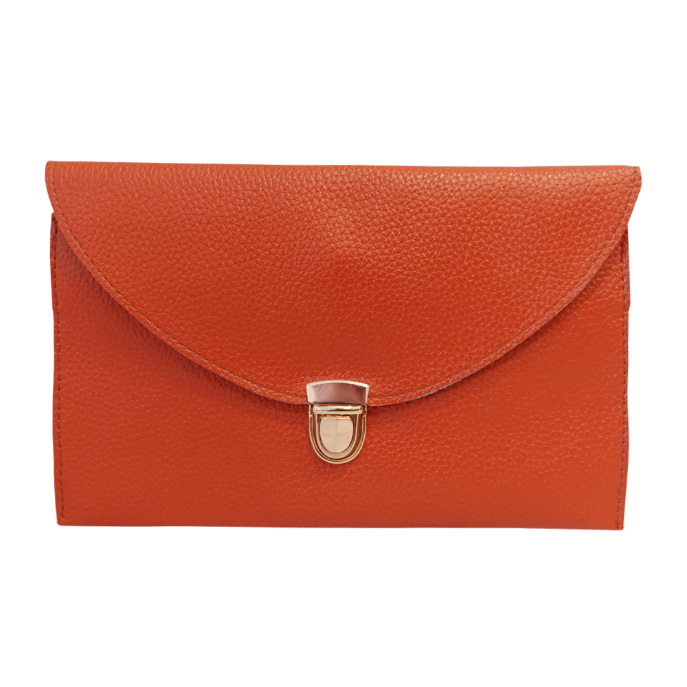 Leatherette Envelope Clutch Purse Embroidery Blank With Detachable Gold Shoulder Chain - BURNT ORANGE