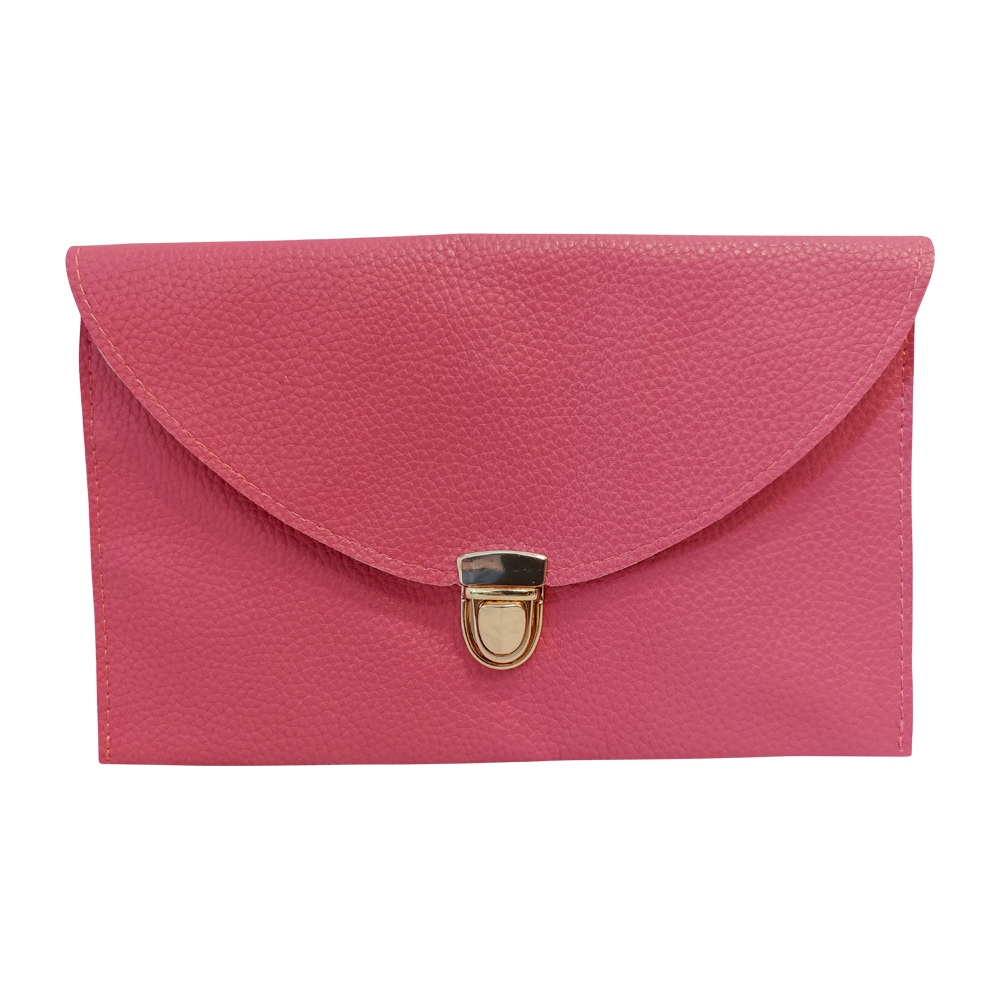Leatherette Envelope Clutch Purse Embroidery Blank With Detachable Gold Shoulder Chain - ROSE PINK
