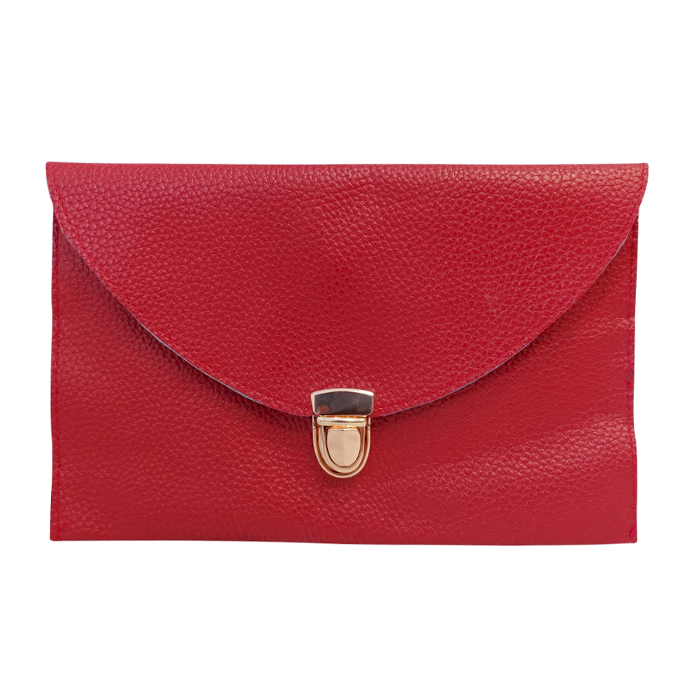 Leatherette Envelope Clutch Purse Embroidery Blank With Detachable Gold Shoulder Chain - CHERRY RED
