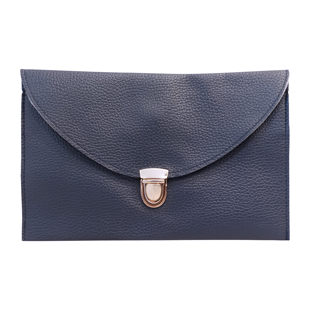 Leatherette Envelope Clutch Purse Embroidery Blank With Detachable Gold Shoulder Chain - NAVY