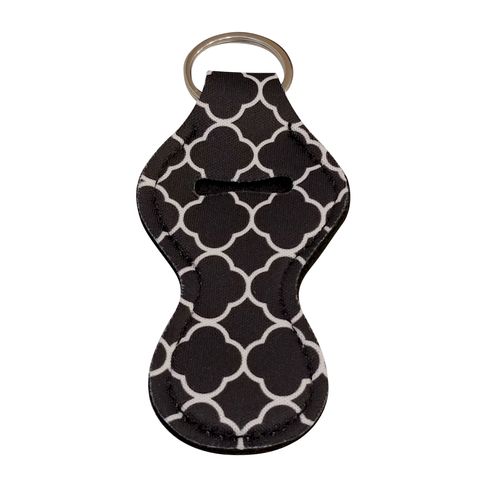 Quatrefoil Print Neoprene Chapstick Holder - BLACK - CLOSEOUT