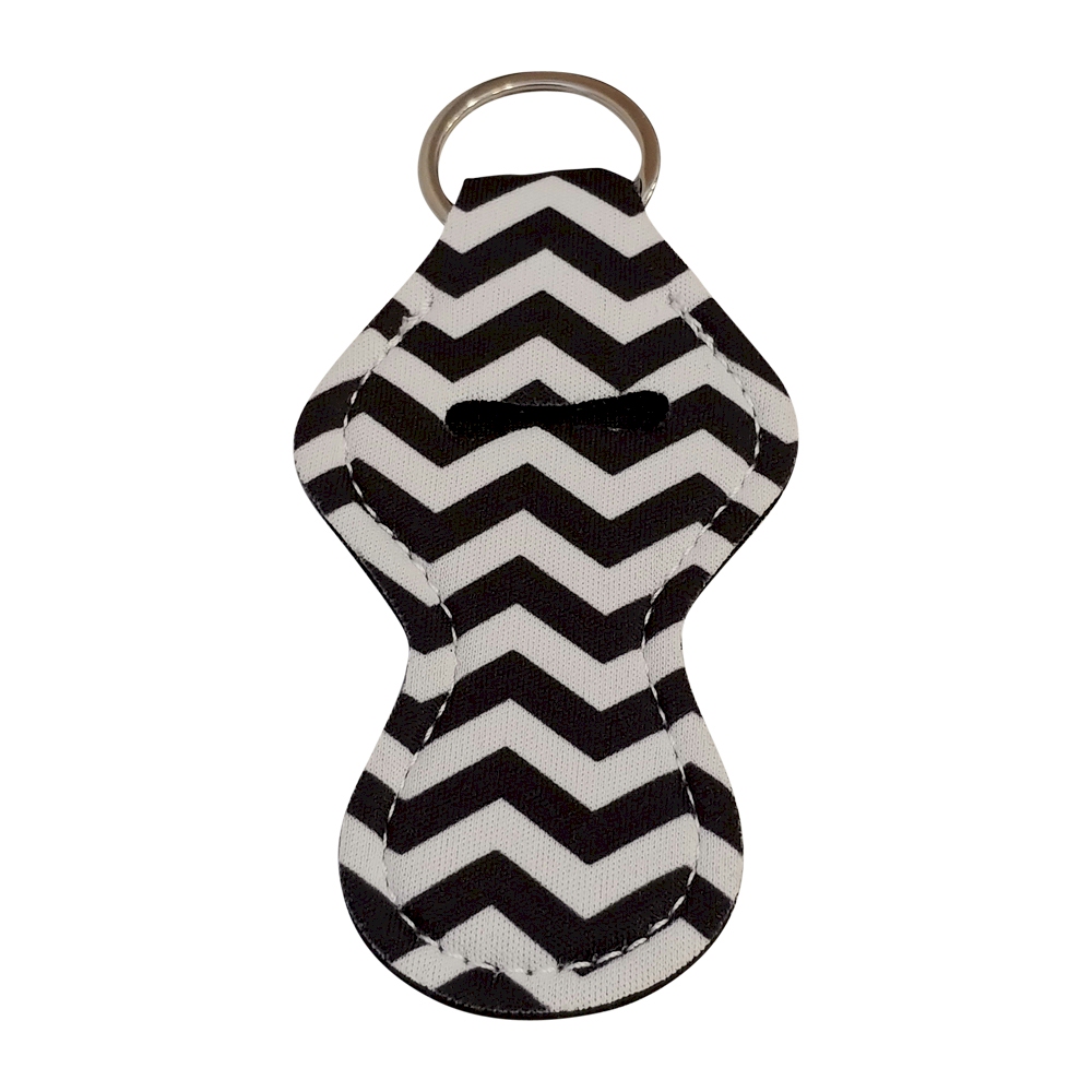 Chevron Print Neoprene Chapstick Holder - BLACK - CLOSEOUT