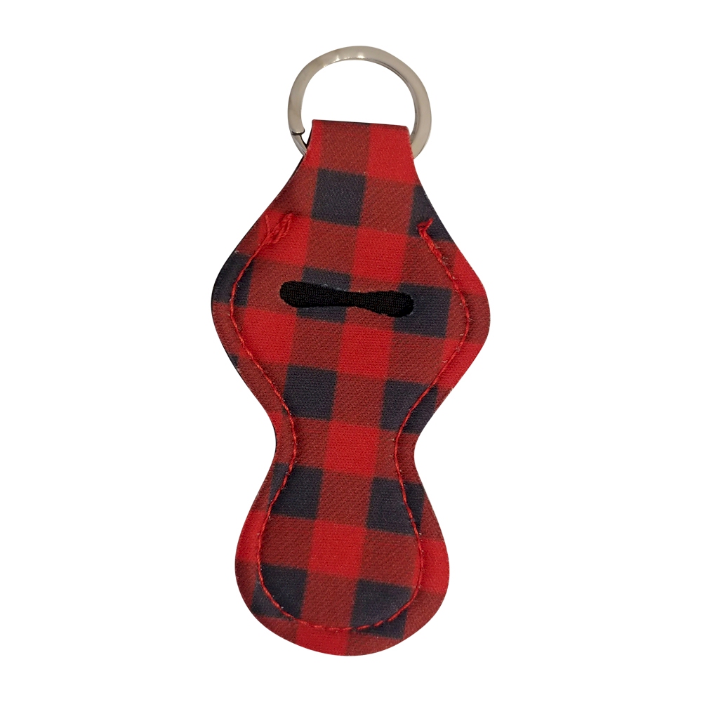 Buffalo Plaid Print Neoprene Chapstick Holder - RED - CLOSEOUT